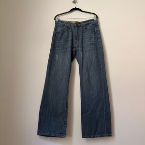 Vintage Y2K Basic Code Embroidered Baggy Blue Denim Premium Jeans, size 32x32